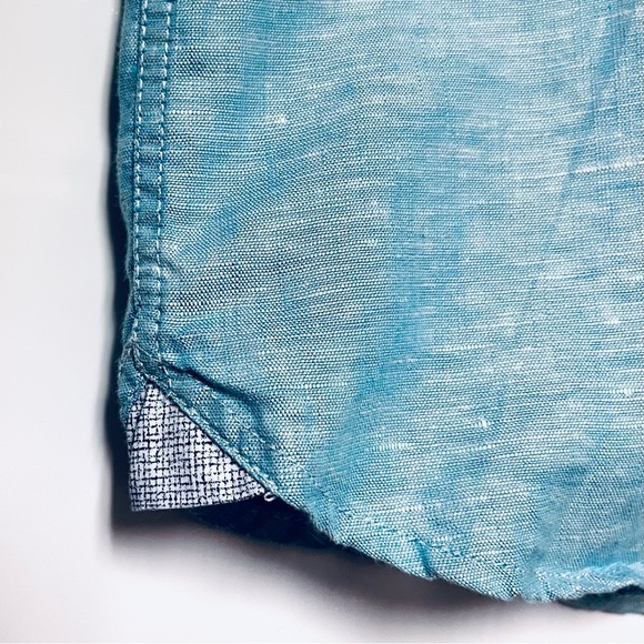 Ted Baker Mens Shirt Linen Blend Button Down Iridescent Blue Large Beach Preppy - Picture 5 of 13